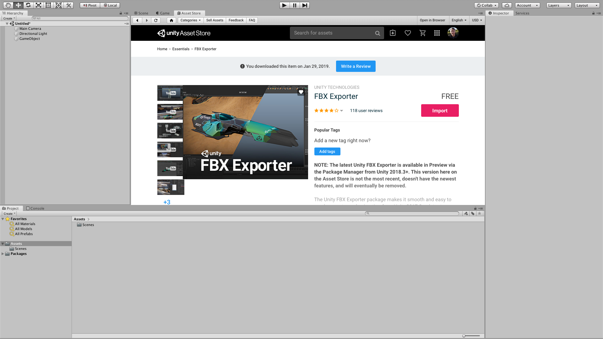 install unity fbx exporter