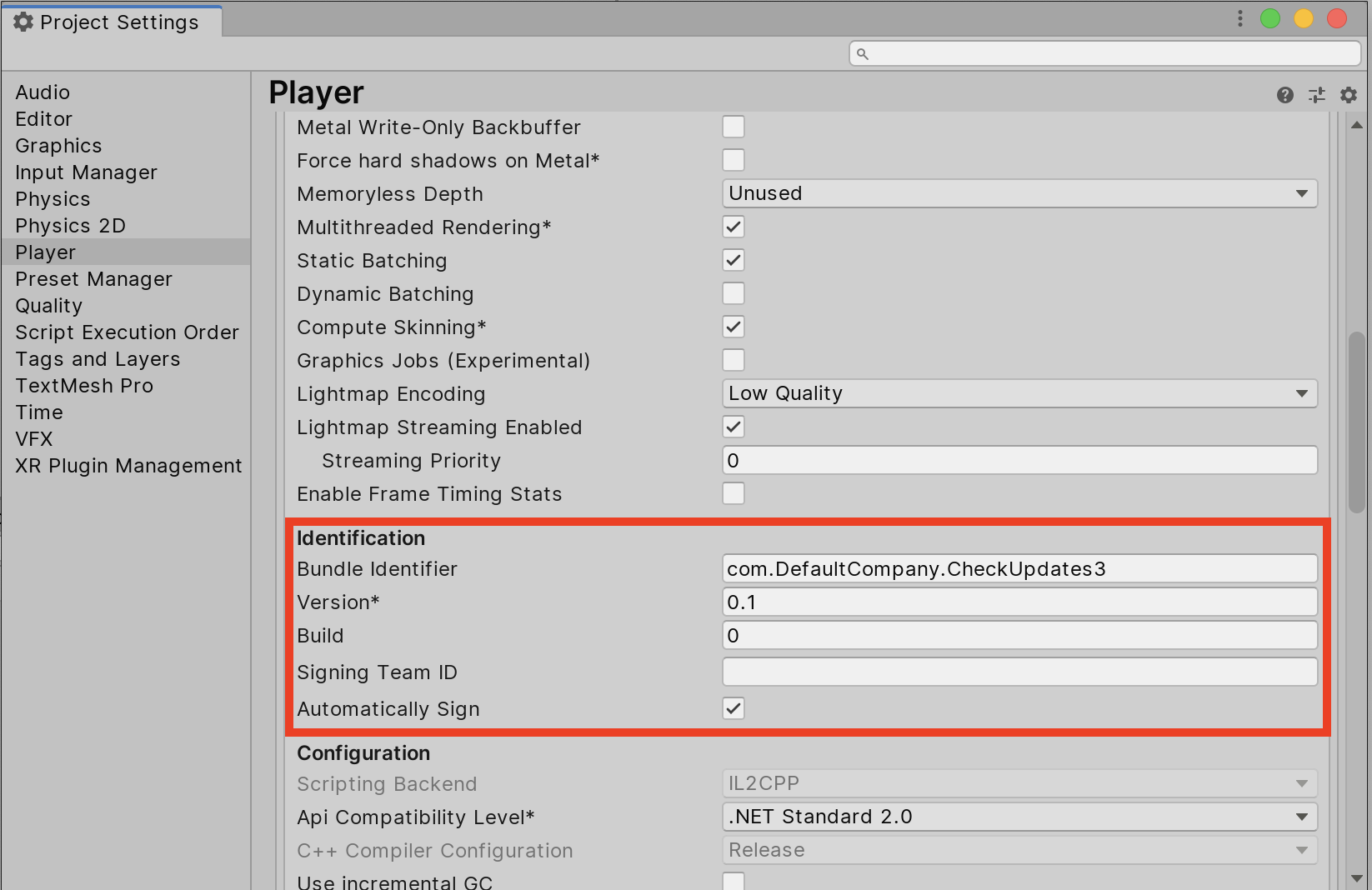 Unity - Manual: iOS Player settings