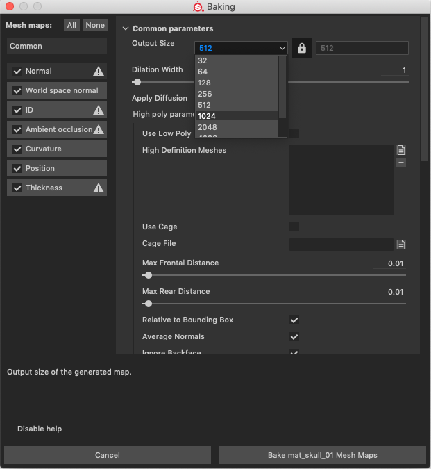 max frontal distance substance painter