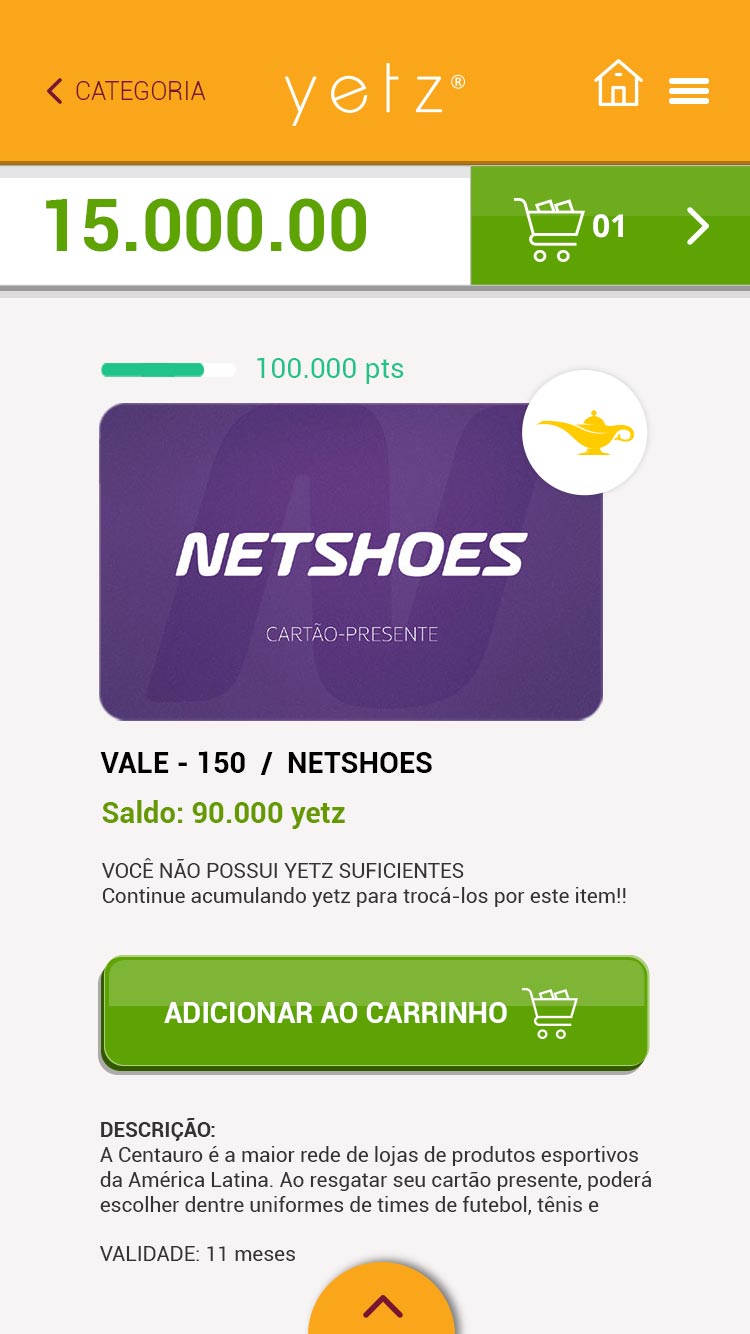 netshoes cartão presente